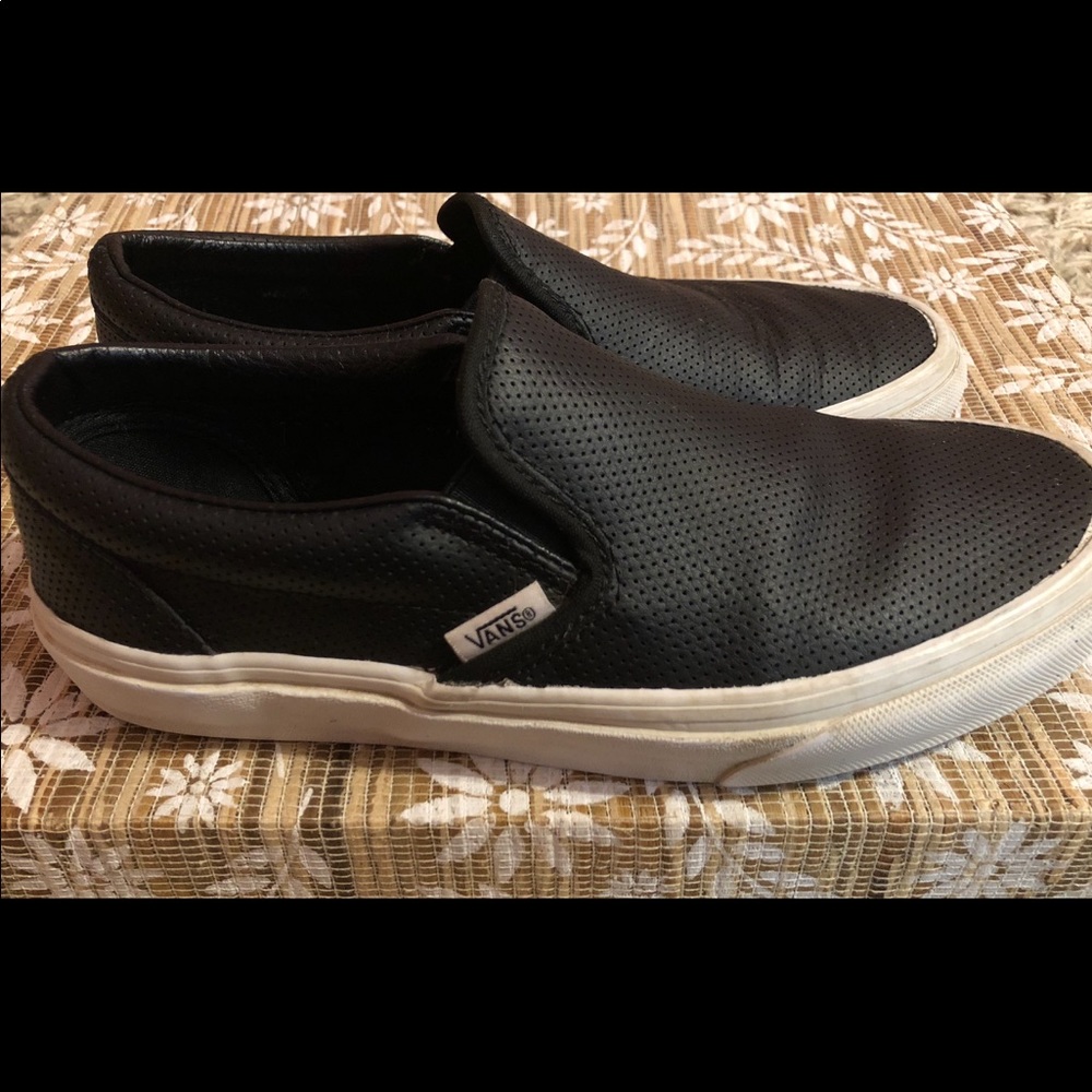 Black leather slip-on Vans